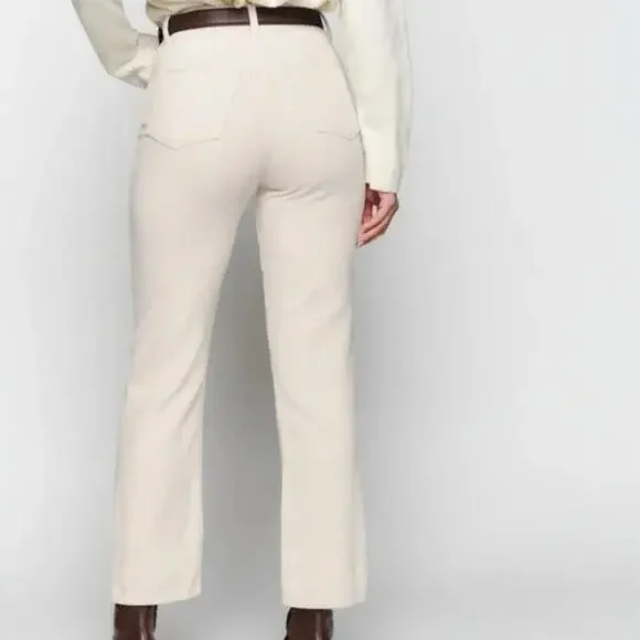 Reformation 100% Cotton Cream Cynthia High Rise Corduroy Straight Pants Size 23